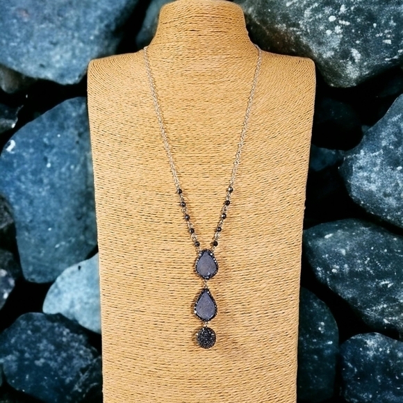 🆕️Turkish Handcrafted 925 Silver Druzy Chalcedony Necklace Elegant Gemstones - Picture 4 of 11